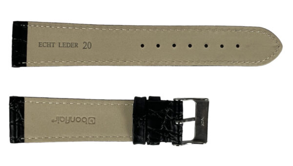 Croco pattern black leather watch strap 20 mm - Image 2