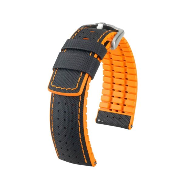 Hirsch Robby L black and orange calf leather watch strap 22 mm 0917694050-4-22