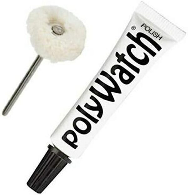 PolyWatch plastic watch crystal scratch remover polish with Scotch Brite miniature small polishing brushes fine 2.35mm