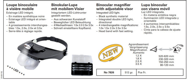 Bergeon 7826 binocular magnifier with adjustable visor 1.0x 1.5x 2.0x 2.5x 3.5x - Image 3