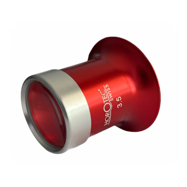 Horotec MSA 00.031-3 eyeglass loupe in aluminium anodised red with screwed ring x3.5 - Image 3