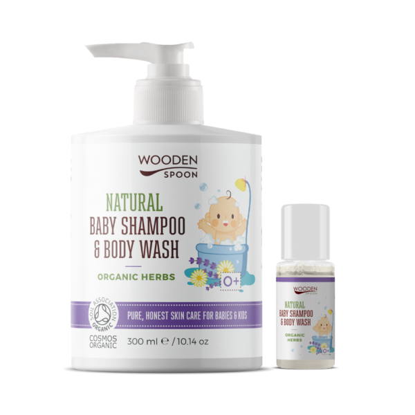 Natural Baby Shampoo and Body Wash Lavender and Herbs  WOODEN SPOPON 300 ml.