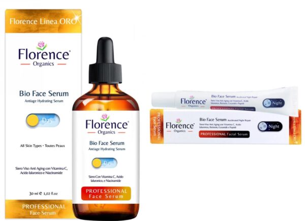 2 PACK Organic Day and Night Vitamin C & Hyaluronic Acid Serum for Face, Neck and Eye contour 30 ml. Florence Organics