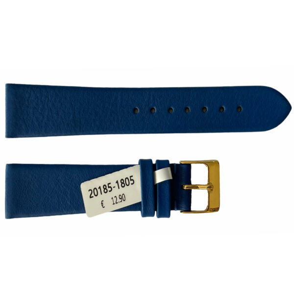 Leather waterproof blue smooth strap for watches 18mm