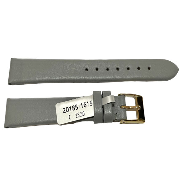 Light grey leather strap for watches 16mm with gold buckle